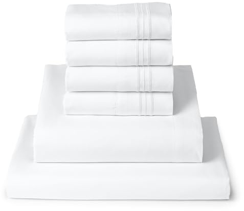 Mellanni Queen Sheet Set - 6-Piece Iconic Collection Bedding, (Including 4 Pillowcases), 16-Inch Deep Pocket, Easy Care, Extra Soft, Cooling Sheets, Brushed Microfiber - White