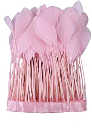 Uposao 2M Natürliche Gänsefedern Fringe Trim, Flauschigen Bastelfedern Dekorationen Borte Fransen Gefieder mit Satinband für Bekleidung DIY Nähen Handwerk Halloween Kostüme DIY Dekoration,Rosa #1