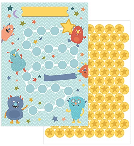 JEKA Lot de 10 Tableaux de récompenses pour Enfants - Motif : Monstres - avec Leurs Autocollants étoiles pour motiver Les Enfants aux tâches ménagères, aux devoirs, au brossage des Dents