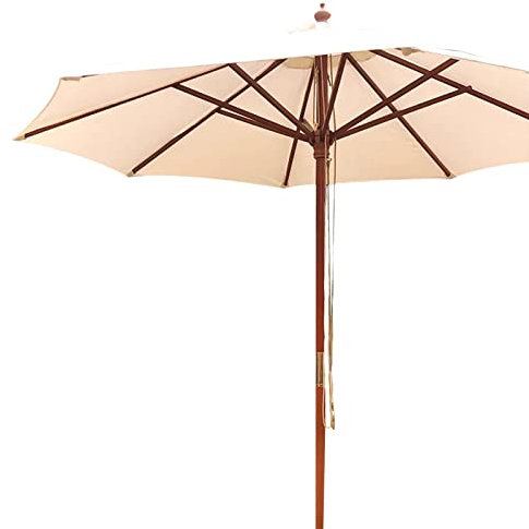 XIAOYUE Sonnenschirm Holz 270 cm, Rund Gartenschirm Marktschirm mit Rolle, 6 Rippen, 48 mm, Terrassenschirm