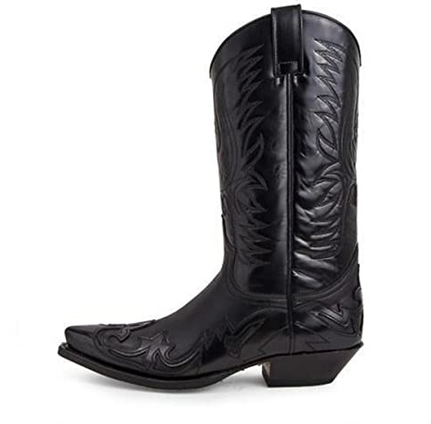 PEKMAR Hommes Vintage Cowboy Moto Boots, Vintage Knight Shoes PU Cuir Pointu Mid Heel Moto Bottes Casual Western Boot,Noir,40