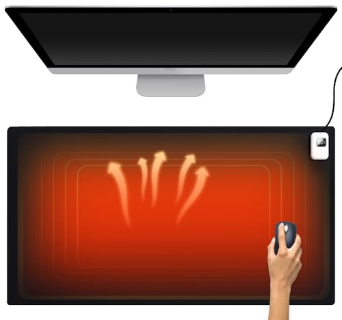 mizikuu Tischunterlage Beheizte, 40 * 82cm Mauspad mit Funktion Heizung 7 Heizstufen Schreibtischunterlage wasserdichte Große Mausmatte Touch-Steuerung für PC,Laptop,Zuhause,Büro