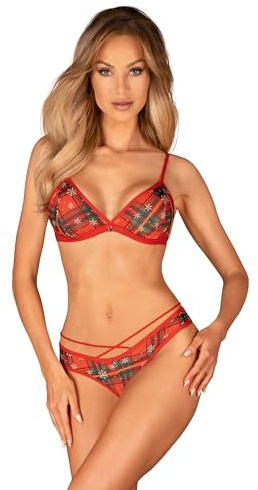 Selente Love & Fun Damen Dessous-Set in verlockendem Weihnachts-Design, mit exklusiver Satin-Augenbinde, Made in EU, BH-Set Ouvert, Gr. XS/S