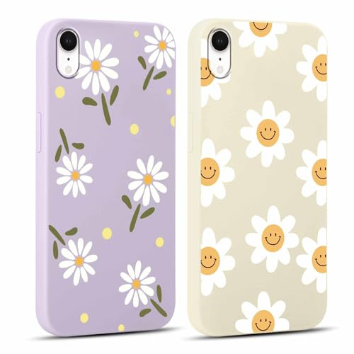 Yoedge 2 Stück HandyHülle für iPhone XR Hülle 6,1, Mädchen Schutzhülle Blumen Muster Aesthetic Design,Frauen Geschenk Weich TPU Silikon Stoßfest Cover Case für iPhone XR, Lila Blume