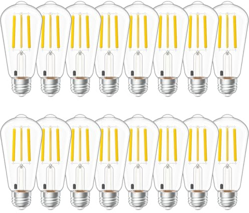Sunco 16 Pack Dusk to Dawn Indoor Residential Vintage LED Edison Bulbs 75W Equivalent 7W, 850 Lumens Non-Dimmable ST58 Filament, ST18, 2700K Soft White, E26 Medium Base 120V Clear Glass Light Bulbs