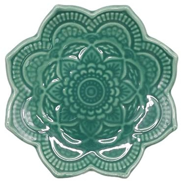Soulnioi Vassoio portagioie in ceramica, a forma di fiore di mandara, vassoio in porcellana, piatto decorativo per anelli, collane, bracciali, organizer per gioielli per orologi, colore: verde