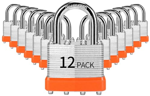 HZSY Padlocks Keyed Alike, Pack of 12, Laminated Steel Keyed Lock (1-9/16, 40mm), Padlocks with Same Key, Normal Shackle, for Toolbox, Locker & StorageUnit or More