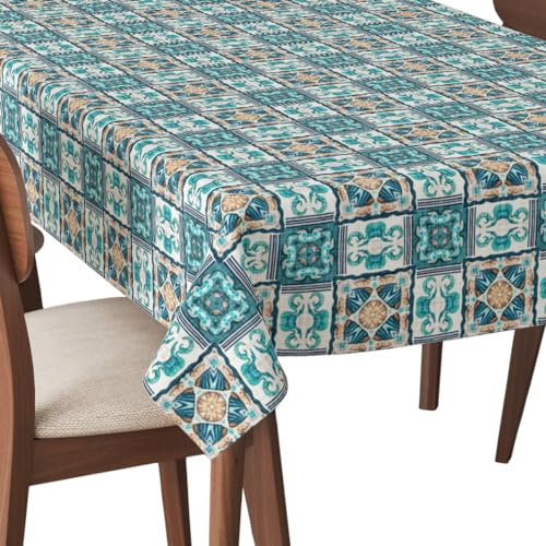 HEKO PANELS Tischdecke 140 x 110 cm Abwaschbar Tischtuch Gartentischdecke Fleckschutz Wasserabweisend Tafeldecke Portugiesisches Mosaik