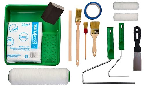 Kit di verniciatura ToolSpace - 14 pezzi - 2x rulli di vernice, vassoio di vernice, 3x pennelli, agitatore di vernice, spatola, blocco di carteggiatura - Kit di verniciatura completo, ristrutturazione