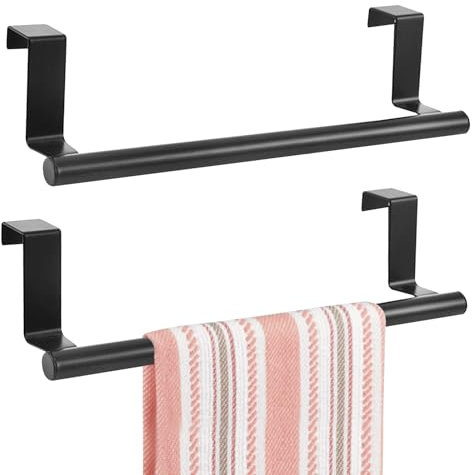SRTSTR 2 Stück Geschirrtuchhalter Küche Handtuchhalter Küche Tür zum Einhängen Ohne Bohren Türhandtuchhalter 36cm Handtuchstange Tür Edelstahl für Schranktür Badezimmer Küchenschrank Schwarz Matt
