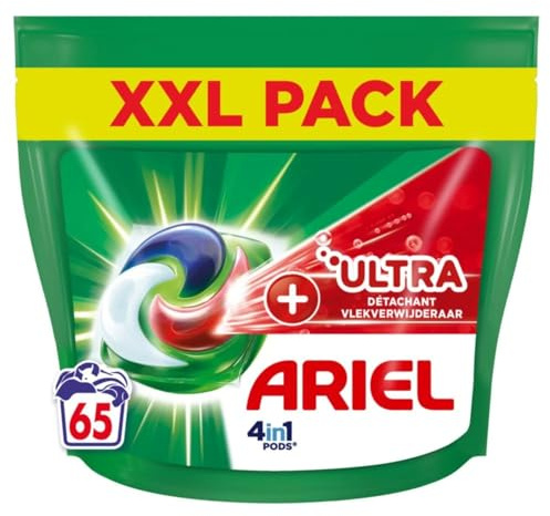 Ariel 4in1 Pods, Flüssigwaschmittel in Kapseln, 65 Waschgänge, + Ultra Fleckenentferner, entfernt Flecken bei niedriger Temperatur, auch nach 7 Tagen