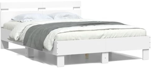 ZQQLVOO Bettgestell Bettrahmen Lattenrost Jugendbett Bettgestell mit Kopfteil LED-Beleuchtung Weiß 120x200 cm