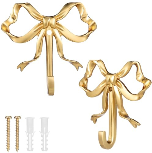 Gadpiparty 2 Stück Schleifenhaken Dekorative Wandhaken Schleifen-Kleiderhaken Goldener Handtuch-Kleiderhaken Hängende Messinghaken Für Zuhause Schlafzimmer Badezimmer Büro Draußen