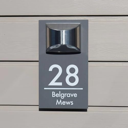 Targa Per Porta Moderna Solare Personalizzata,Numero Civico Esterno Personalizzato Illuminato,Numeri Civici Esterni Personalizzati Con Nome Stradale LED Moderno Cartello (15 * 29cm,cenere bianco)