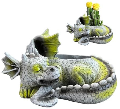 Hugsweet Drachen-Blumentopf-Ornament, Tierskulptur, Gartenskulptur, schlafender Drache, Kunstharz, für verschiedene Wetterbedingungen, Garten, Hof