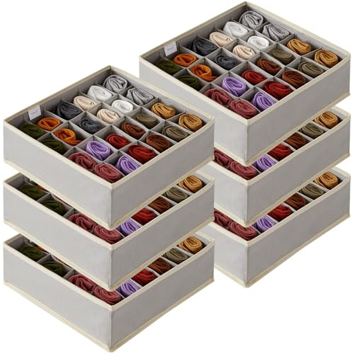 Lifewit 6 Stück Socken Unterwäsche Schubladen Organizer,24 Zellen Ordnungssystem Kleiderschrank Schrank Organizer,Wickelkommode Organizer Aufbewahrungsboxen für Kleidung Unterwäsche,Krawatten,Hellgrau