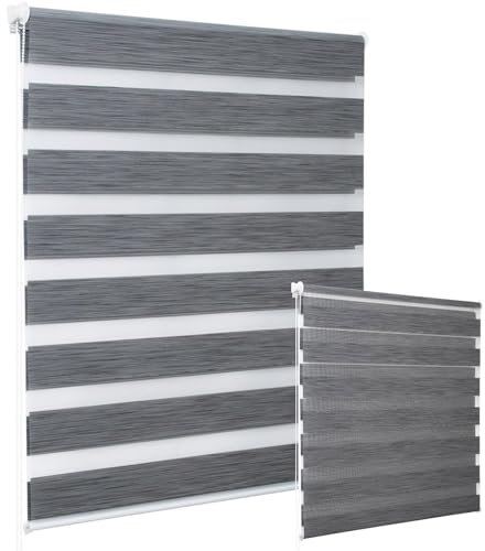 WOLTU 2 Stück Doppelrollo Klemmfix ohne Bohren Duo Rollo Klemmrollo für Fenster mit Klemmträger, Fensterrollo Lichtdurchlässig & Verdunkelnd Wandmontage, Marmor Grau, 70x150 cm (Stoffbreite 66 cm)