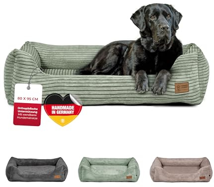 HS-Hundebett® Kuschelbett Deluxe Cord XL (90x110 cm) – Orthopädisches Hundebett Grün für sehr große Hunde – Memory Foam, waschbar, rutschfest – Made in Germany