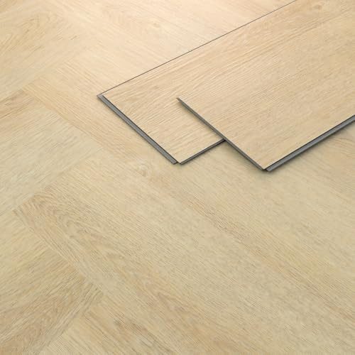 ML-Design Deluxe PVC Bodenbelag, Click Vinyl-Dielen Vinylboden, 61cmx12,8cmx4,2mm, Dicke 4,2mm, 7,8m²/100 Dielen, Fischgrät Eiche natur, Braun, Holzoptik, rutschfest, wasserfest, Belastungsklasse 34