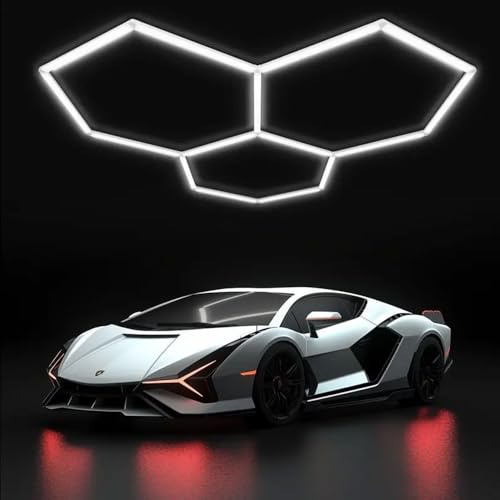 XAEIOW Superhelle Sechseckige LED Garage Deckenleuchte 14400Lumen - Energiesparend für Keller, Lagerraum, Büro & Garage - Einfache Montage, IP44 Wasserschutz (3PCS Hex)