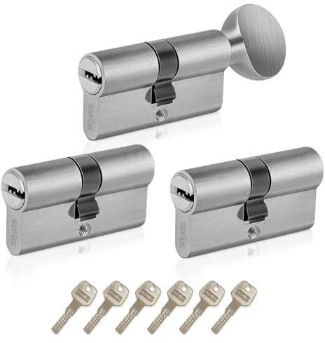 SEPOX Euro Cylinders Lock Set 2 Double + 1 Thumb-Turn Cylinders (Keyed Alike), 70mm(35/35),High Security 6 Pin, Alloy Casing Brass core Anti-Drill Anti-Pick Door Barrel for Home,Office