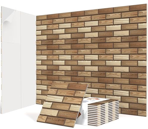 JBER 12 Pack Acoustic Panels Self-Adhesive, Brick Sound Proofing Panels, High Density Acoustic Wall Panels for Recording Studios, Game Room, Home, Office, 30x30x1cm, Wood texture