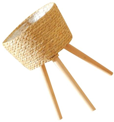 Soporte para Plantas de Interior Cesta de Madera Tejida Estilo Rústico | Diseño Trenzado Minimalista, Formato Cesta para Flores y Plantas, Uso en Oficina y Jardín