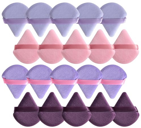 BS-MALL Triangle Puffs, Makeup Sponge Set 20 Pieces, Cosmetic Applicators for Foundation, Powder, Blush Large Pack (Purple)