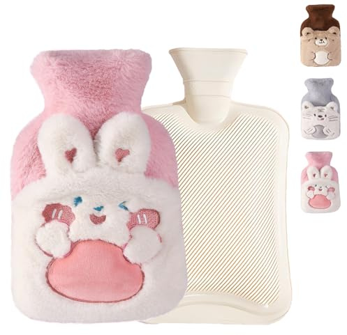LaresDay Plüschtier Wärmflasche mit Abnehmbarem Bezug - Naturkautschuk Heißwasserbeutel für Kinder & Erwachsene, Thermoisolierte Entspannungshilfe bei Bauchschmerzen & Muskelkater (Rosa)