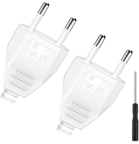 Eurostecker, 2 Stück Flachstecker, Eurostecker Flach mit Schraubendreher, 250V/2,5A, Stromstecker Flacher, Ersatzstecker, Euro Stecker, Stromstecker Flach, Weiß