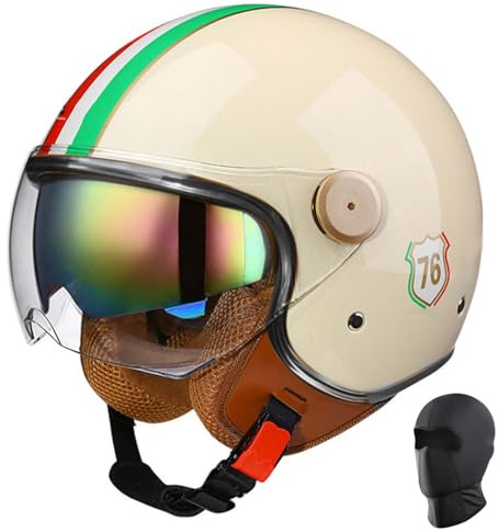 Casco de Motocicleta para Adultos con Visera, Casco Abierto con certificación ECE, Cumple con los requisitos de Seguridad Vial, Casco Estilo Jet Retro para recorridos en Scooter Cruiser K,M57-58CM