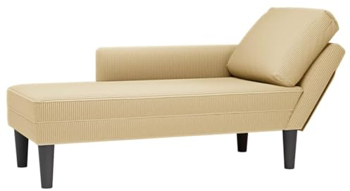 Teenpull Chaiselong, manchestertyg ljusgrön grå, 132 x 56 x 70 cm, höger armstöd, bekväm stoppning, perfekt för vardagsrum, sovrum, kontor