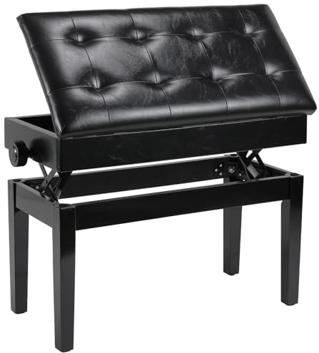 Clevich Sgabello per Pianoforte, Regolabile in Altezza, Panca Pianoforte con Cuscino in Pelle PU, Sedia per Pianoforte Heavy Duty, Portata Fino a 200 KG, Nero