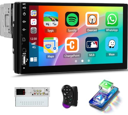 SIXWIN 1 Din Autoradio mit Wireless Carplay Android Auto,7‘’ HD Touchscreen Bildschirm unterstützung Bluetooth 5.2/FM/EQ/USB/AUX/TF/Lien Miroir+Lenkradsteuerung