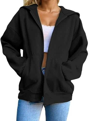 RYTEJFES Sweatjacke Damen Hoodie Baumwoll Zipper Sweatshirt mit Kapuze Freizeit Sport Kapuzenpullover Reißverschluss Mantel Oversize Pullover