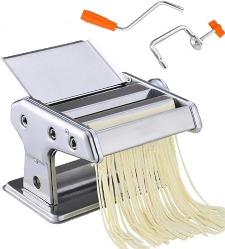 JMOUZHG Macchina per Pasta Professionale Macchina per Pasta Manuale in Acciaio Inossidabile con Istruzioni per l'uso Taglierina Fresca (Argento Taglia Unica)