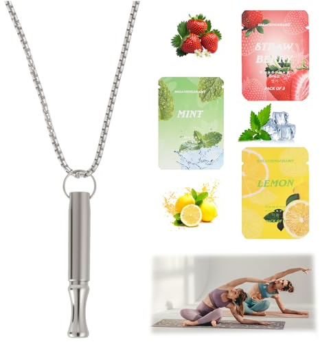 Breathing Necklace with Resistance, Breathe Free Necklace Anxiety Relief, Sensory Tool for Breathing Exercises, Portable Stress Relief Device with 3 Refill Packs for Calm and Focus, Gift for Adults