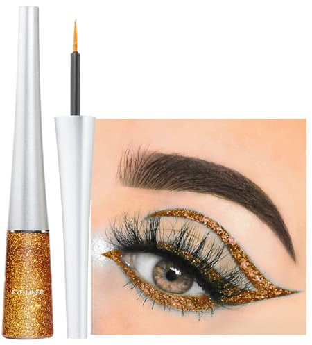 Glitter eyeliner guld, flytande skimmer eyeliner vattentät, torkbeständig metallisk eyelinerpenna, högpigmenterad kajalpenna, långvarig glitter ögonmakeup & kroppskonst för ansikte och kropp