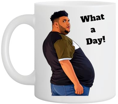 Trendi Funny “What a Day!” Mug – Inspirational Cartoon Character Coffee Cup, 11oz Ceramic Gift for Work, Office Stress Relief, Coworkers, Friends & Family – TikTok Humor Quote Tea Cup