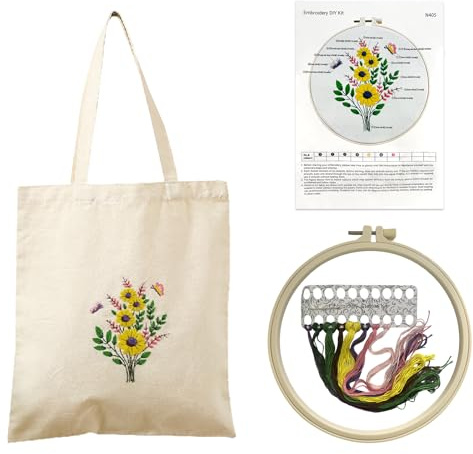 Kit de Bordado de Bolsa de Tela,Kit de bordado Bolsa de lona con bastidor, hilos de colores y herramientas. Adecuado para adultos principiantes y aficionados al bordado