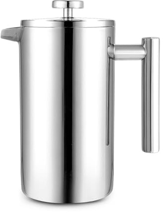 GREENSAPPIRE French Press Edelstahl Kaffeebereiter 1 Liter – Doppelwandige Thermo Kaffeepresse aus Edelstahl, Filterkaffee & Kaffeezubereiter ideal für Camping und Zuhause