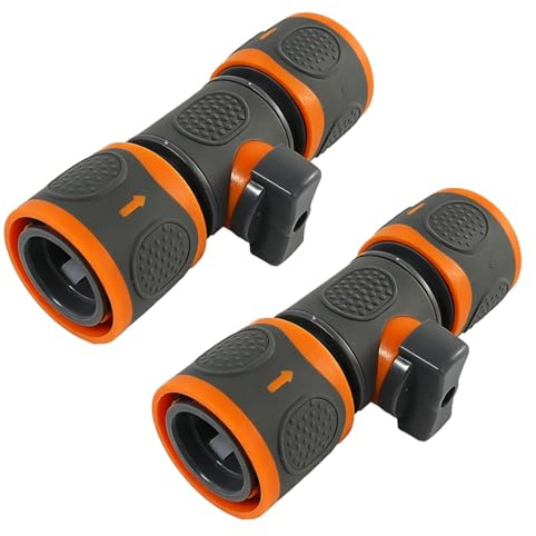 Cryluxial 2pcs Raccord Tuyau D'arrosage Rapide Orange Embout Robinet Connecteur Double Sortie Vanne de Régulation pour Jardin Pelouses Adaptateur Limiteur Pression Eau Accessoires