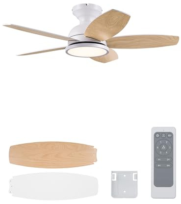 VONLUCE 91 CM Ventilatore da Soffitto con Luce LED a Spettro Completo e Telecomando, 3CCT, Motore DC Reversibile Silenzioso a 6 Velocità Ventilatore da Soffitto Basso per Camera da Letto Soggiorno