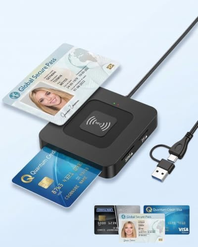 2 IN 1 USB-A& USB-C Chipkartenleser mit NFC- Smart Card Reader/SIM/SD/TF Kartenlesegerät- kompatibel mit Mac OS X+ Windows 11+ Linux, Android-für den neuen Personalausweis Gesundheitskarte Bankkarten
