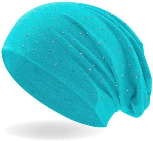Hatstar Damen Beanie Mütze | mit edler Nieten Applikation | Mädchen Mütze | elastisches Slouch Long Beanie | leicht und weich