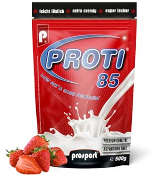 Prosport Proti® 85 Proteinpulver 500g Erdbeere – 4-Komponenten-Protein mit Whey, Casein & Eialbumin – 10 Vitamine, BCAAs & EAAs – Extra cremiger Eiweißshake