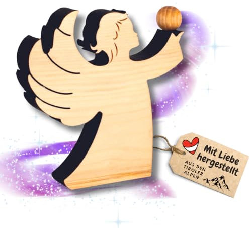 sagl.tirol Zirbenengel mit Zirbenkugel - Holzengel ohne Gravur - Zirben Engel mit Spruch - Taufgeschenk Schutzengel Holz - 11 x 11 x 1,8 cm - aus nachhaltiger Forstwirtschaft - Made in Austria
