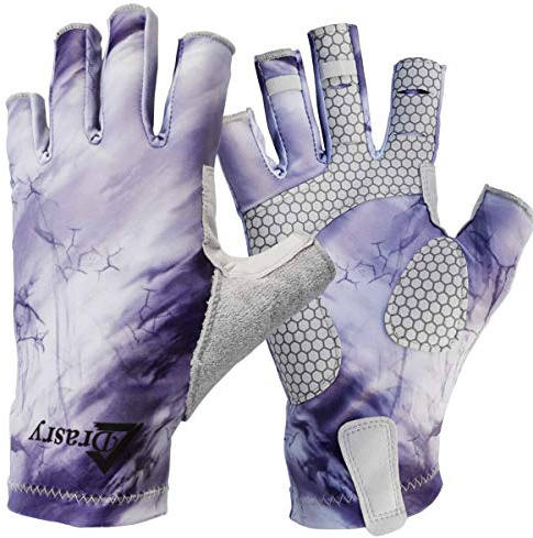 Drasry UV Protection Fishing Fingerless Gloves Men Women UPF 50+ SPF Gloves for Fishing Kayak Paddling Hiking Sailing Rowing Sun Glove Purple M