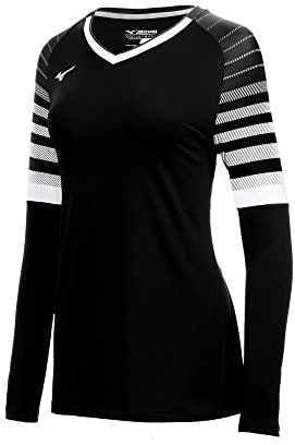 Mizuno Damen Techno 8 Langarm Volleyball Trikot Jersey, schwarz-weiß, X-Large