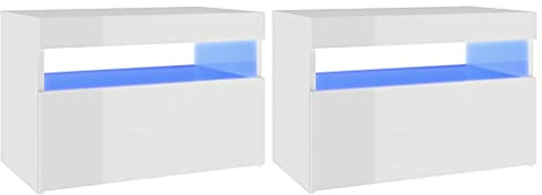 vidaXL 2X TV Schrank mit LED-Leuchten Lowboard Fernsehschrank Fernsehtisch Sideboard HiFi-Schrank TV Möbel Tisch Board Hochglanz-Weiß 60x35x40cm